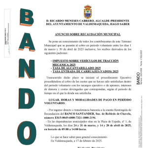 Bando: anuncio sobre recaudación municipal